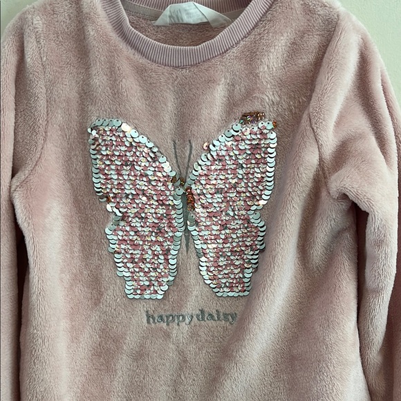 H&M Girls Pink Sequin Butterfly Kids Sweatshirt Size 4-6 - Picture 2 of 7